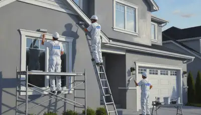 Easton, PA house painting crew applying durable exterior paint to boost curb appeal