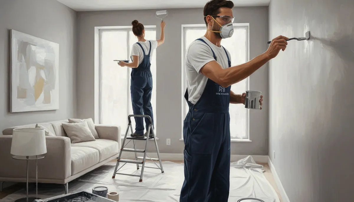 Paint touch-up crew repairing interior walls in Easton, PA for Easton Paint Pros