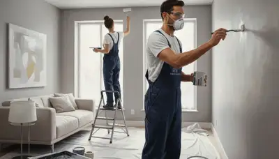 Paint touch-up crew repairing interior walls in Easton, PA for Easton Paint Pros