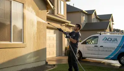 Pressure cleaning service in Easton, PA removing grime from siding and concrete with professional equipment